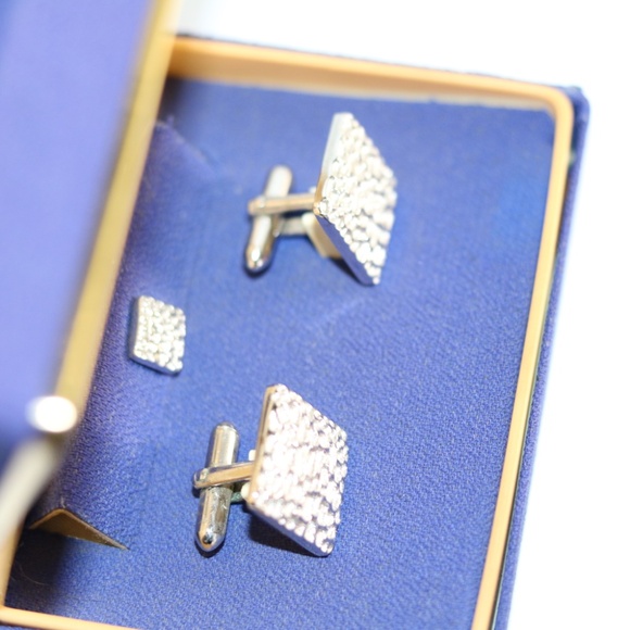 Vintage Silver Tone Tie Pin Tack Cufflinks Set in Original Box - Picture 2 of 3